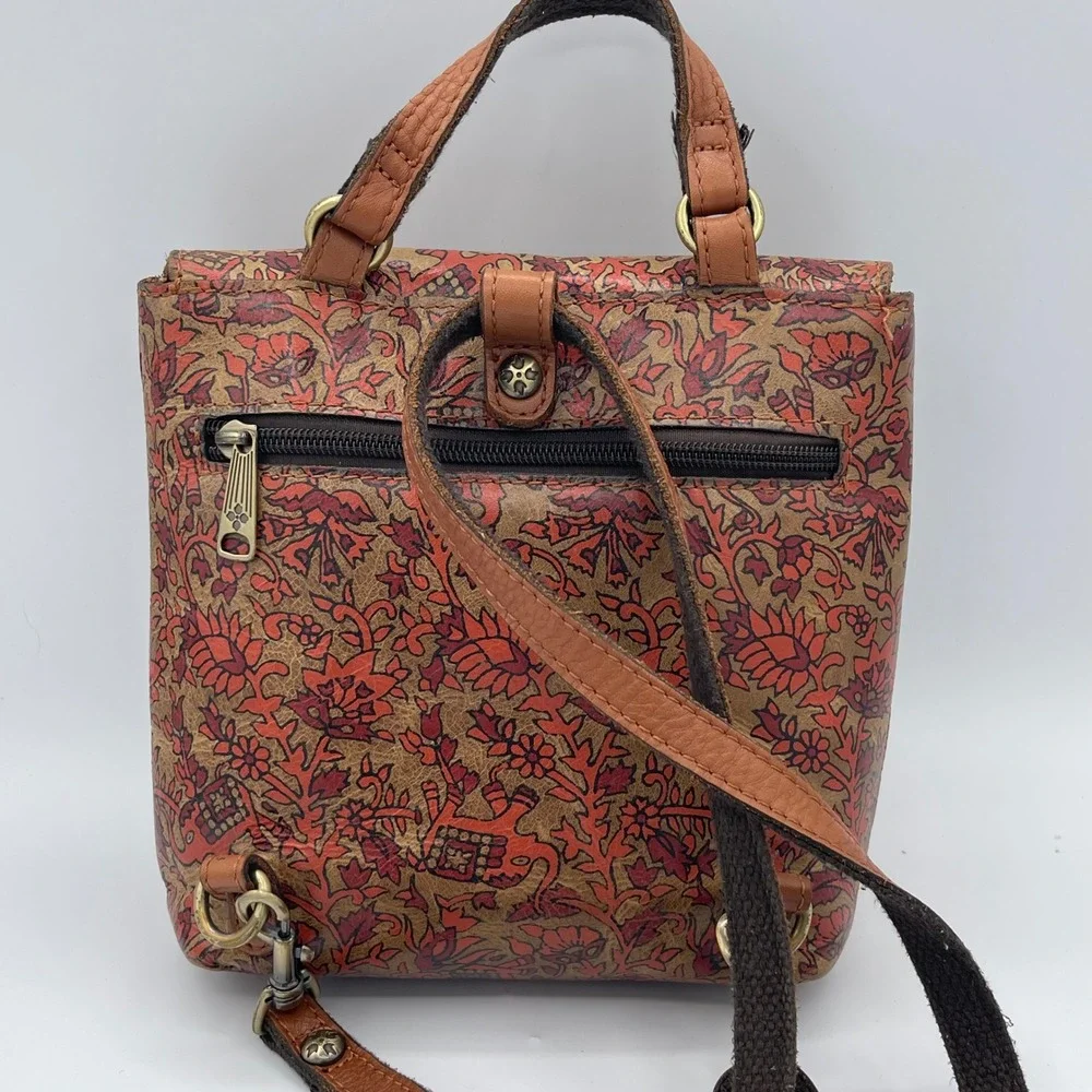 Patricia Nash Leather Mini Backpack Red Floral Elephant Print Boho Buckle Bag
